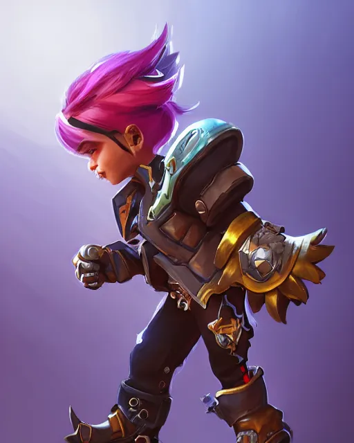 Prompt: a tiny punk kid with a massive gauntlet, smooth, intricate, elegant, digital painting, artstation, concept art, sharp focus, illustration, art by blizzard studios, overwatch character,