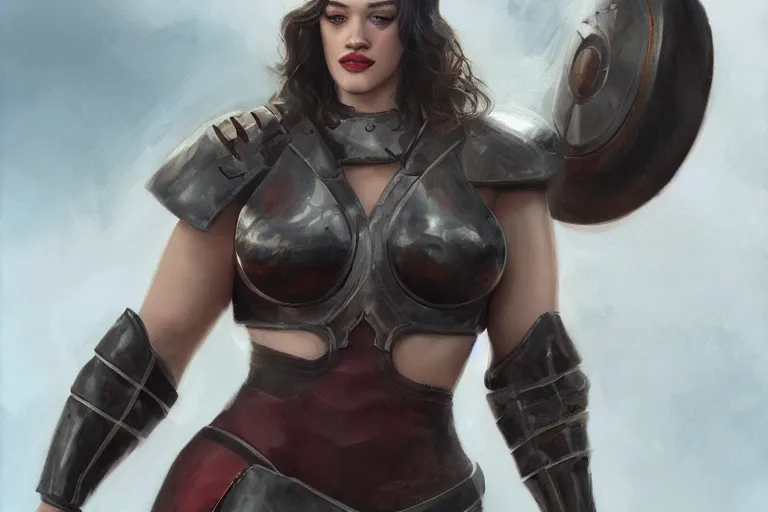 Image similar to Kat Dennings as an American Gladiator by Mandy Jurgens and Artgerm and william-adolphe bouguerea, highly detailed, trending on artstation, award winning, H 768