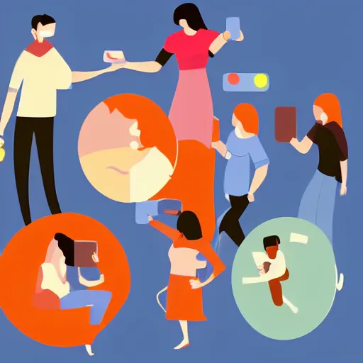 Image similar to a group of adults playing games on their phones while sitting in circle, digital painting, illustration