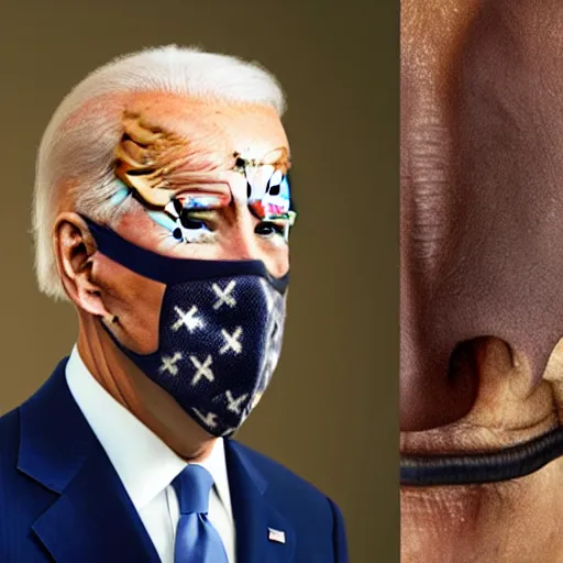 Image similar to uhd candid photo of joe biden wearing a real muzzle, with accurate face, uhd, studio lighting, correct face, photo by annie leibovitz