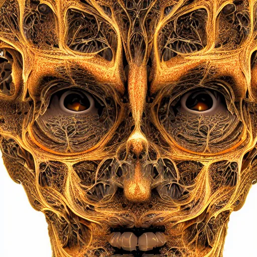 Image similar to face portrait, 150 mm, anatomical, flesh, flowers, mandelbrot fractal, veins, arteries, symmetric, intricate, golden ratio, full frame, microscopic, elegant, highly detailed, ornate, ornament, elegant , luxury, beautifully lit, ray trace, octane render in the style of peter Gric , alex grey and Romero Ressendi