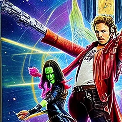 Prompt: Guardians of the Galaxy in The Scream painting