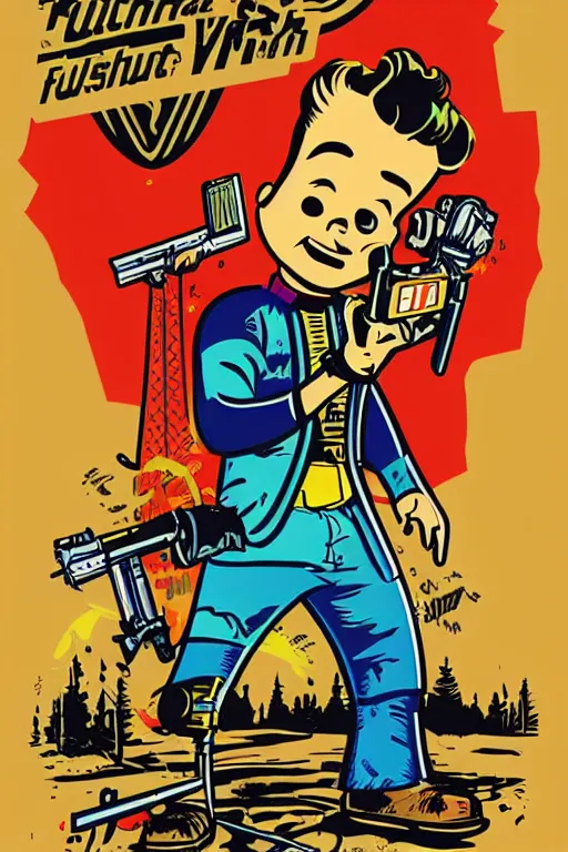 Image similar to fallout 7 6 retro futurist illustration art by butcher billy, sticker, colorful, illustration, highly detailed, simple, smooth and clean vector curves, no jagged lines, vector art, smooth andy warhol style