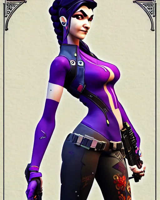 Prompt: widowmaker from overwatch, intricate details, highly detailed, in the style of gta game cover art