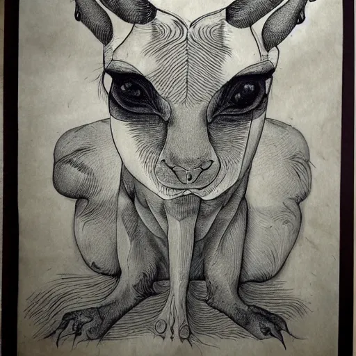 Image similar to siamese cat cow hybrid, anatomical drawings, lovecraftian, old paper manuscript, fineline detail, cinematic quality, high octane