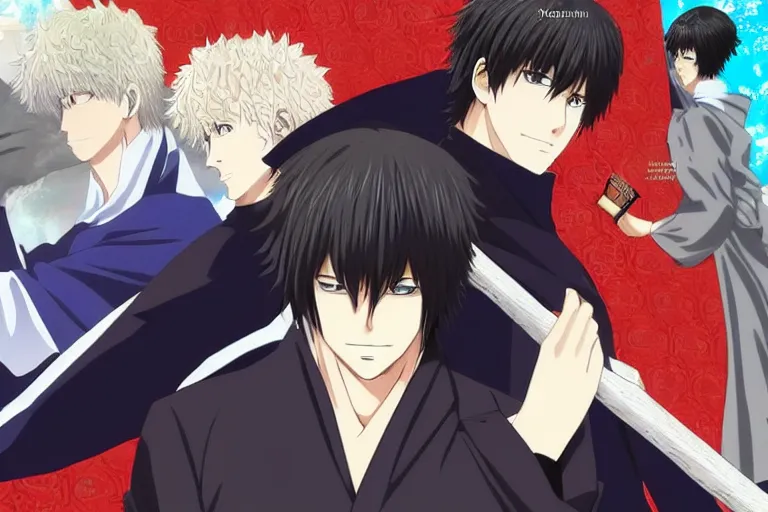 Image similar to A handsome man，Black short hair, blue eyes, Hijikata Toushirou of Gintama, Kyoto Animation