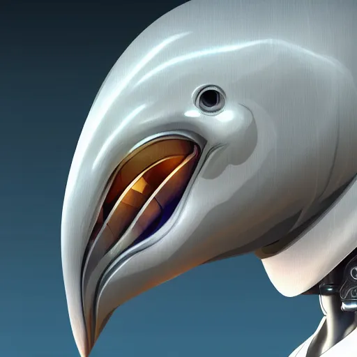 Prompt: very very beautiful cybernetic bottlenose dolphin bust profile picture, male anthropomorphic android design, bulbous beak, side profile shot, commission on FurAffinity, digital art, unreal engine