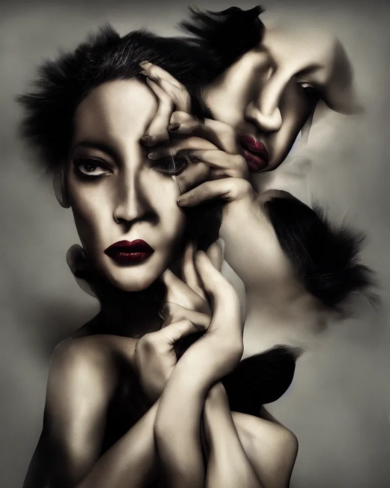 Image similar to portrait of a woman by ingrid baars, high contrast, photography, dark, portrait, surrealism, figurativism, 8 k