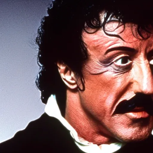 Image similar to sylvester stallone playing edgar allen poe, 8 0 s movie, cinematic, dramatic