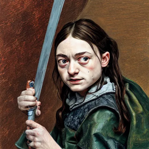 Image similar to high quality high detail painting by lucian freud, hd, arya stark