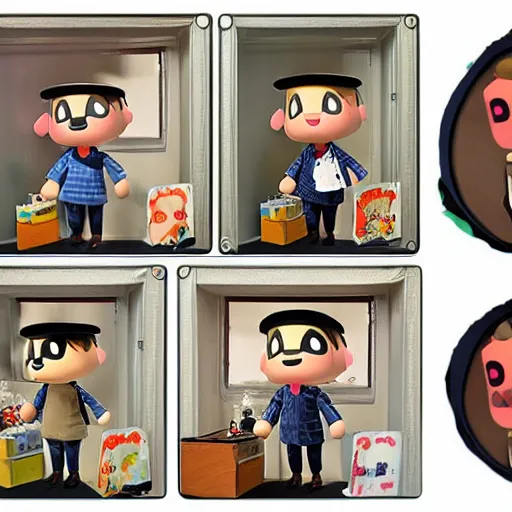 Prompt: marcel duchamp stop motion animal crossing character vinyl action figure, plastic, toy butcher billy style