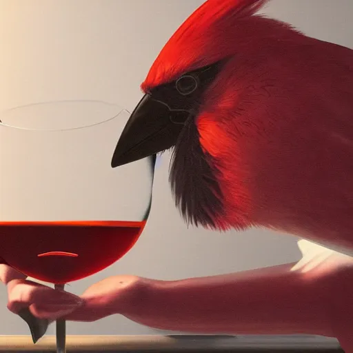 Image similar to a photorealistic image of Cardinal drinking Armagnac from a decanter at polo lounge Trending on Artstation, featured on Behance, well-rendered, Unreal Engine, 4K HD