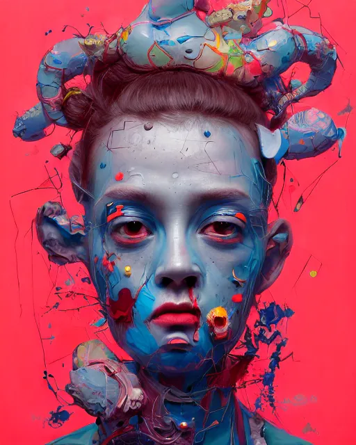 Prompt: portrait, most beautiful form of chaos, mixed media, a brutalist designed, vivid colours, cryptic, mystical, pop surrealism by james jean, roby dwi antono, ross tran, steven kenny, paul neberra, ashley wood, atmospheric, trending on artstation. 8 k masterpiece.