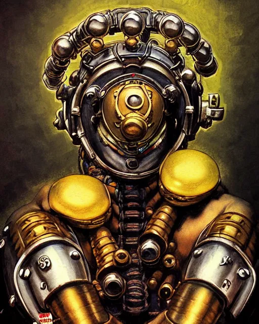 Image similar to zenyatta from overwatch, heavey metal magazine cover, character portrait, portrait, close up, concept art, intricate details, highly detailed, in the style of frank frazetta, r. giger, esteban maroto, richard corben, pepe moreno, matt howarth, stefano tamburini, tanino liberatore, luis royo and alex ebel