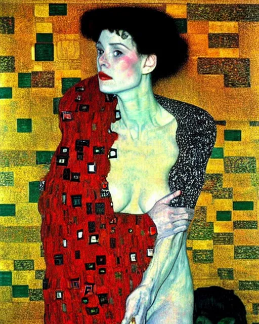 Image similar to red green and black painting by gustav klimt