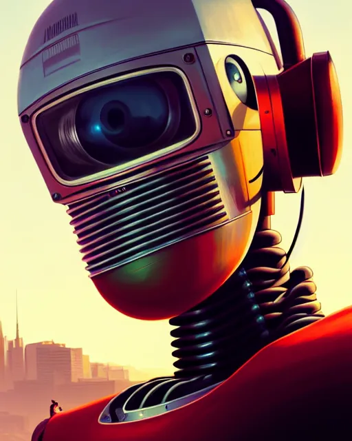 Prompt: hyper - realistic portrait of a vintage robot, gta v cover art, celshading, sharp focus, intricate, detailed, rhads, andreas rocha, makoto shinkai, lois van baarle, ilya kuvshinov, greg rutkowski, dynamic lighting, grunge aesthetic, 8 k