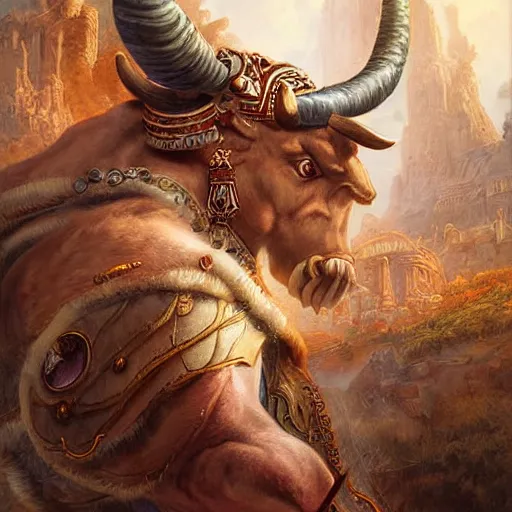 Prompt: digital painting of a minotaur as a high priest by filipe pagliuso and justin gerard, fantasy, highly, detailed, realistic, intricate