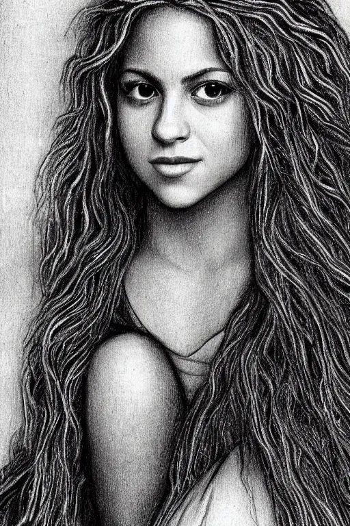 Image similar to a portrait of shakira in the style of leonardo da vinci drawing