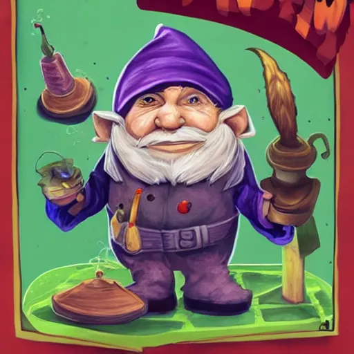 Image similar to Gnome Alchemist dressed like a mobster from the ant hill mob on Wacky Races, art by Hannah Barbara