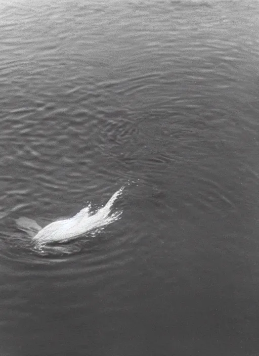 Image similar to a real life gyarados swimming in a lake, proof photograph, black and white, blurry, old camera, grainy, in motion