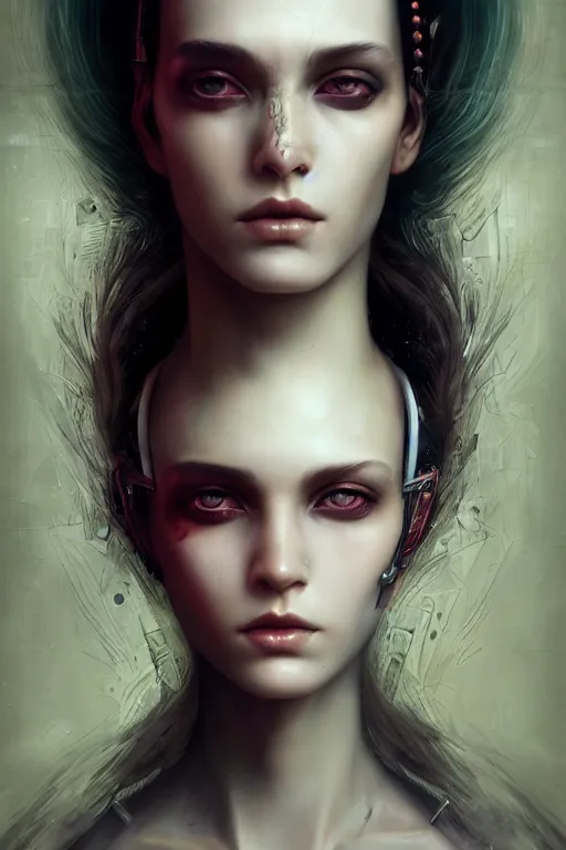 Prompt: a beautiful portrait of a cyberpunk female, detailed, realistic eyes, symmetry body features proportions, award winning, by Tom Bagshaw