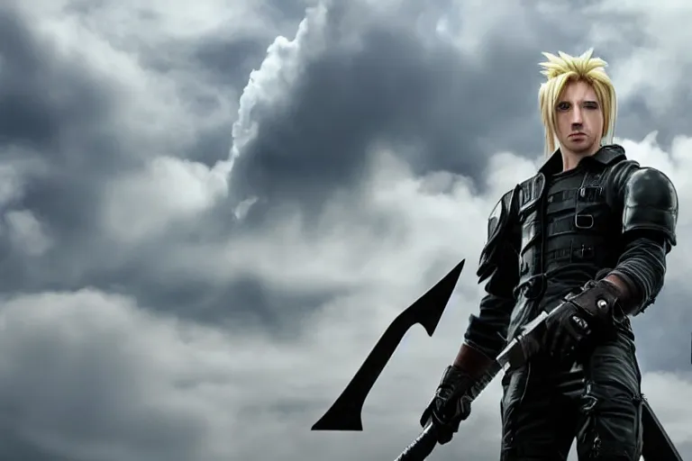 Image similar to live action film still of nathan fielder playing cloud strife in the new sci - fi movie