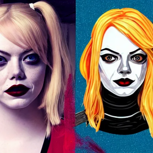 Image similar to emma stone as harley quinn, golden ratio, hd, centered