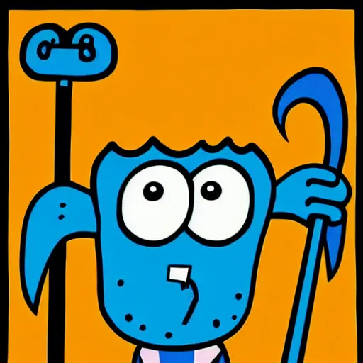 Image similar to squidward with hair, from spongebob squarepants holding a hammer, intricate abstract, cartoon by stephen hillenburg