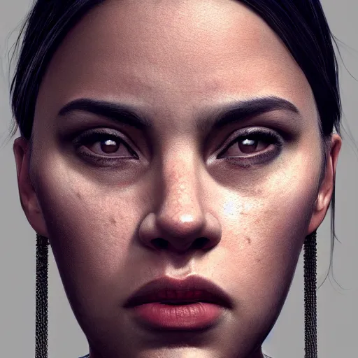 Prompt: hyperrealistic portrait of beautiful angry mixed race woman, photo realistic, symmetrical, dynamic lighting, artstation, poster, volumetric lighting, very detailed face, 4 k, award winning