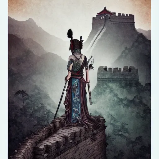 Image similar to Apsaras warrior guarding the Great Wall,traditional Chinese textures, hyper detailed, smooth,by Brook Shaden