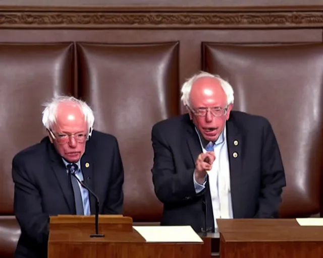 Prompt: Bernie Sanders goes Super Saiyan while giving philibuster speech in the senate chamber (AP News)