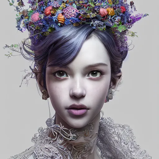 Prompt: the portrait of a blueberry that resembles an absurdly beautiful, graceful, elegant, sophisticated, sexy young woman, an ultrafine hyperdetailed illustration by kim jung gi, irakli nadar, intricate linework, bright colors, octopath traveler, final fantasy, unreal engine 5 highly rendered, global illumination, radiant light, detailed and intricate environment