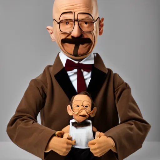 Image similar to Walter White Ventriloquist Puppet, 4k, stock photo, full body, detailed, vintage photo