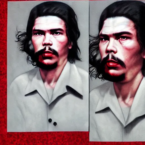 Prompt: colour masterpiece surreal closeup portrait photography of che guevara by miho hirano and annie leibovitz and michael cheval, red and grey smoke background, 8 k