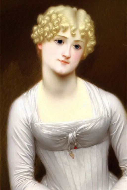 Image similar to jane austen blondie blond albino white gold hair, painting by rossetti bouguereau, detailed art, artstation