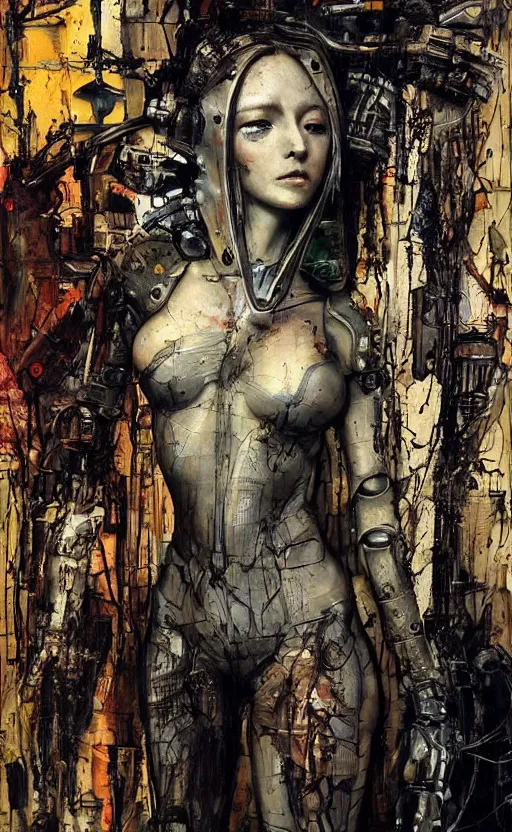 Prompt: beautiful women made of mech mask rendered in unreal engine, cyberpunk, full body, dark, rave, scifi, painted by albrecht durer | bernard buffet | carne griffiths | wlop