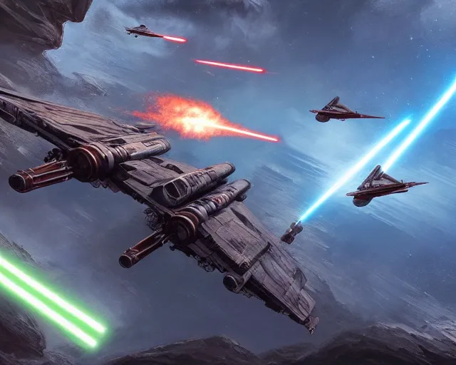 Image similar to effective altruism, x wing battle in canyons, star wars film 1 9 7 0 s, highly detailed, excellent composition, cinematic concept art, dramatic lighting, trending on artstation