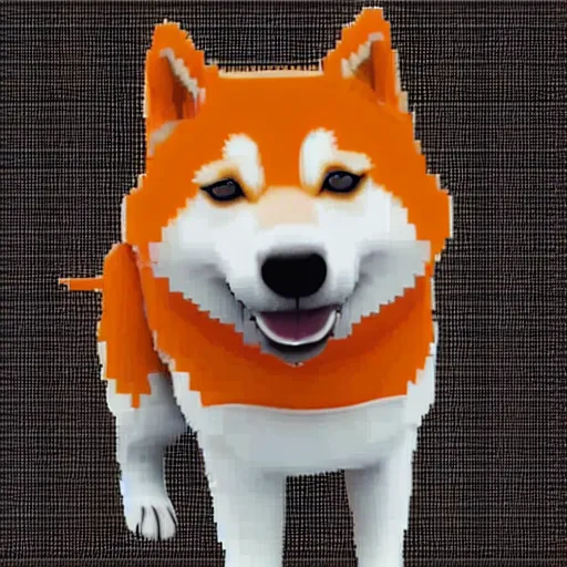 Image similar to a shiba inu wearing an orange hoodie, pixel art