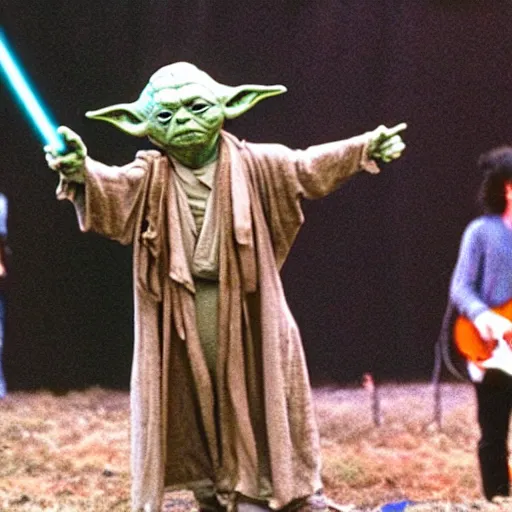 Image similar to yoda performing at woodstock