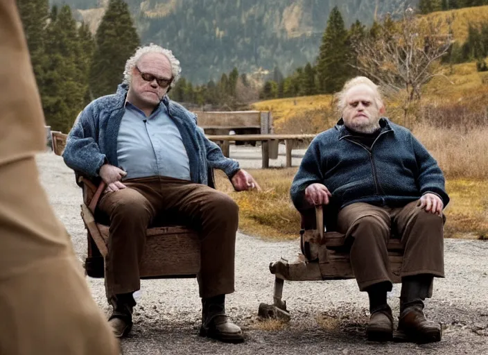 Prompt: First image from Guillermo del Toro's new film Blackadar, starring Toby Jones as a thrill-seeking alcoholic retiree in a mountain town in 1970s Idaho. Cinematography by Dan Laustsen, shot on Kodak Vision 200T. 8k print.