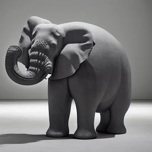 Image similar to an armchair in the shape of an elephant with grey accents designed by antony gormley, advertising photography