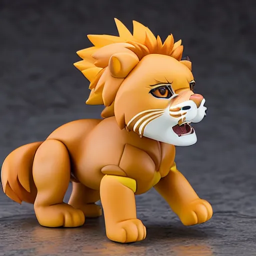 Image similar to a nendoroid lion, side view, full body, 4 k, highly detailed