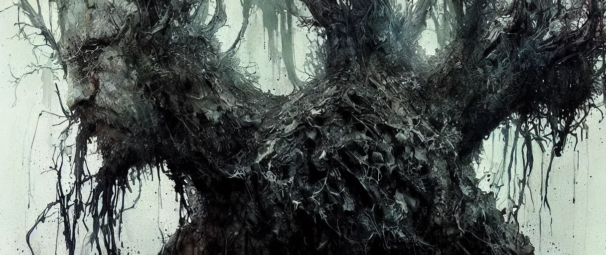 Prompt: concept art of treebeard from lord of the rings by emil melmoth zdzislaw beksinki craig mullins yoji shinkawa realistic render ominous detailed photo atmospheric by jeremy mann francis bacon and agnes cecile ink drips paint smears digital glitches glitchart