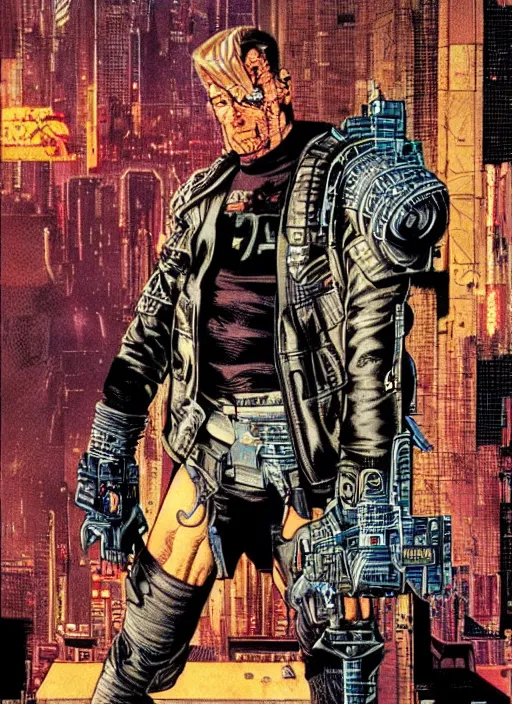 Image similar to cyberpunk the punisher. portrait by clyde caldwell and jean giraud and will eisner and gil elvgren