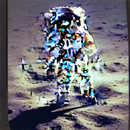 Prompt: a polaroid photo of astronaut on the moon