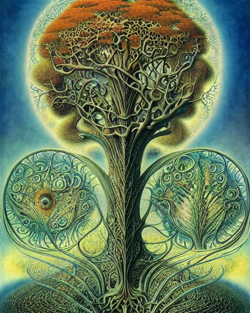 Image similar to tree of life by roger dean and andrew ferez, art forms of nature by ernst haeckel, divine chaos engine, symbolist, visionary, art nouveau, botanical fractal structures, organic, detailed, realistic, surreality