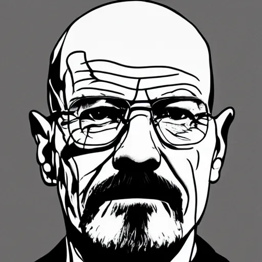 Image similar to !dream a portrait of Walter White, made by Andy Warhol, two tone, very high contrast, only black and white, simplistic, extremely high contrast, two tone, notan art, by Andy Warhol, minimalistic,