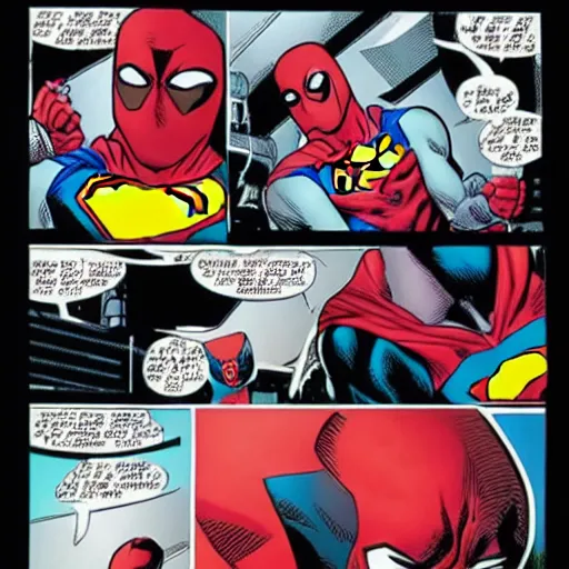 Image similar to deadpool in a superman comic book