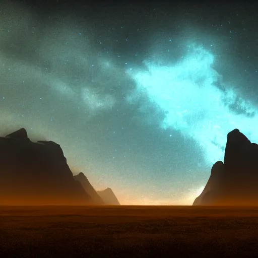 Image similar to grainy atmospheric alien landscape with glowing lights