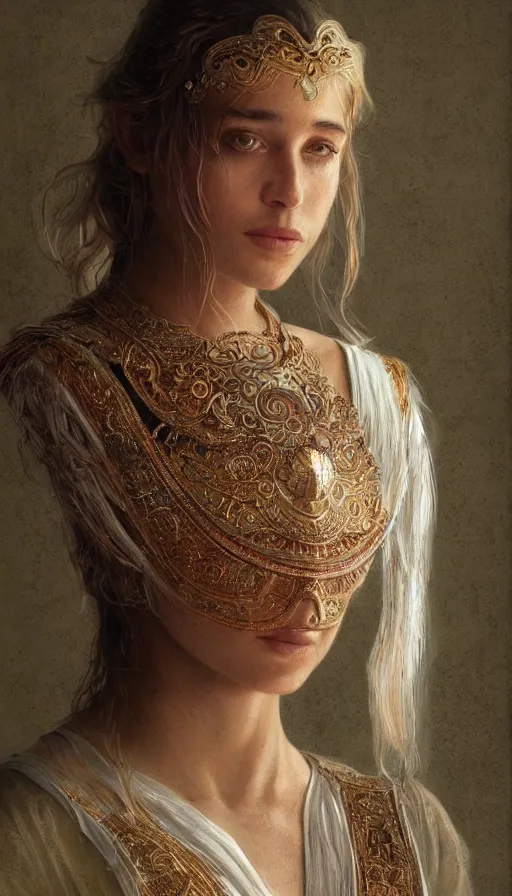 Image similar to young emanuelle beart, traditional bulgarian clothing, fame of thrones, fibonacci, sweat drops, intricate fashion clothing, insane, intricate, highly detailed, surrealistic, digital painting, artstation, concept art, smooth, sharp focus, illustration, unreal engine 5, 8 k, art by artgerm and greg rutkowski and alphonse mucha